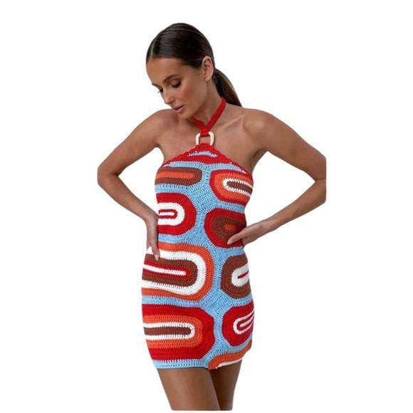 Cider Dresses & Skirts - Cider Knit Geometric Halter Neckline Dress